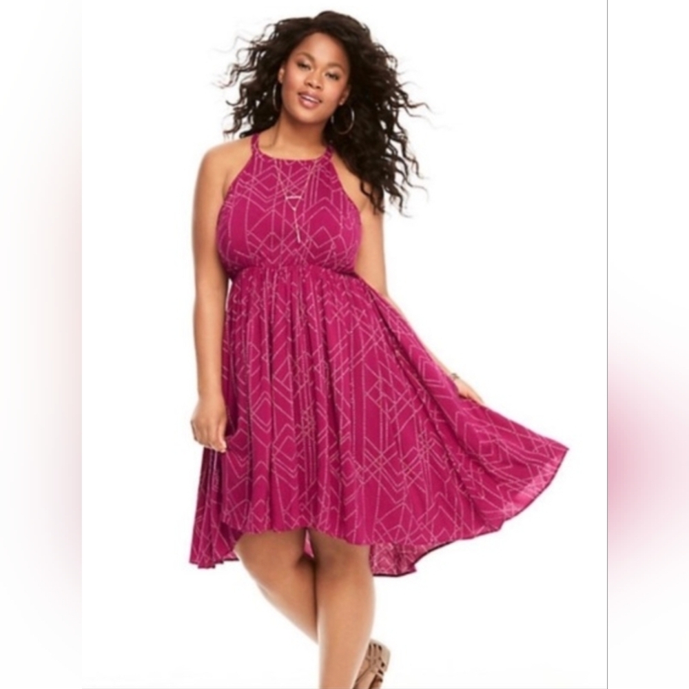 Torrid Pink Berry White Polka Dotted Challis High Low Midi Dress 3X 22 24